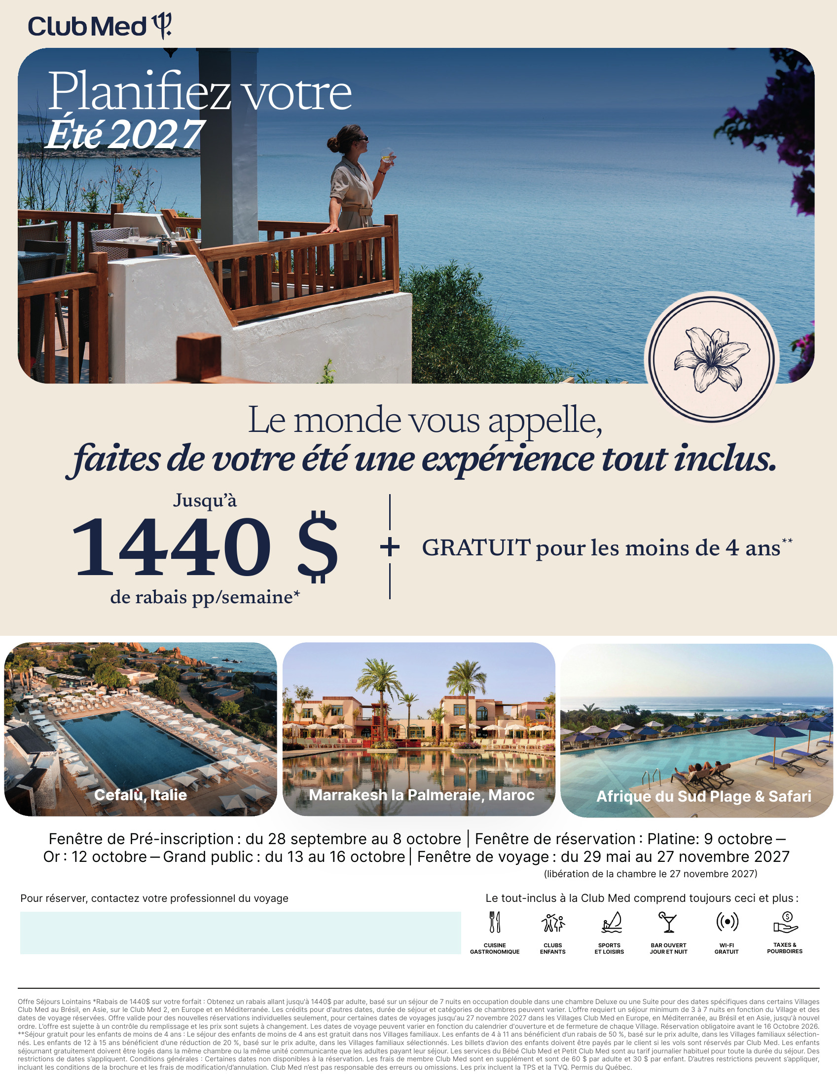 Club Med été 2027 : pré-inscription du 28 septembre au 8 octobre 2026, villages tout inclus à Cefalù, Marrakech et en Afrique du Sud, avec Voyages Aqua Terra Donnacona Club Med été 2027 : pré-inscription du 28 septembre au 8 octobre 2026, villages tout inclus à Cefalù, Marrakech et en Afrique du Sud, avec Voyages Aqua Terra Donnacona