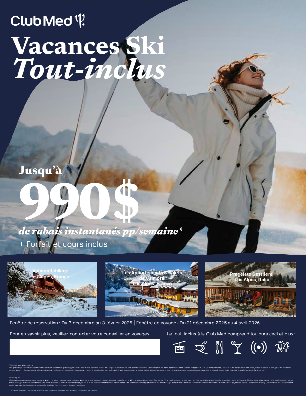 Promotions Club Med Offre Vacances Ski tout-inclus Jusqu'à 990$ de rabais avec Voyages Aqua Terra Donnacona CLUB MED PROMOTION Flyer SECTION-3 FR