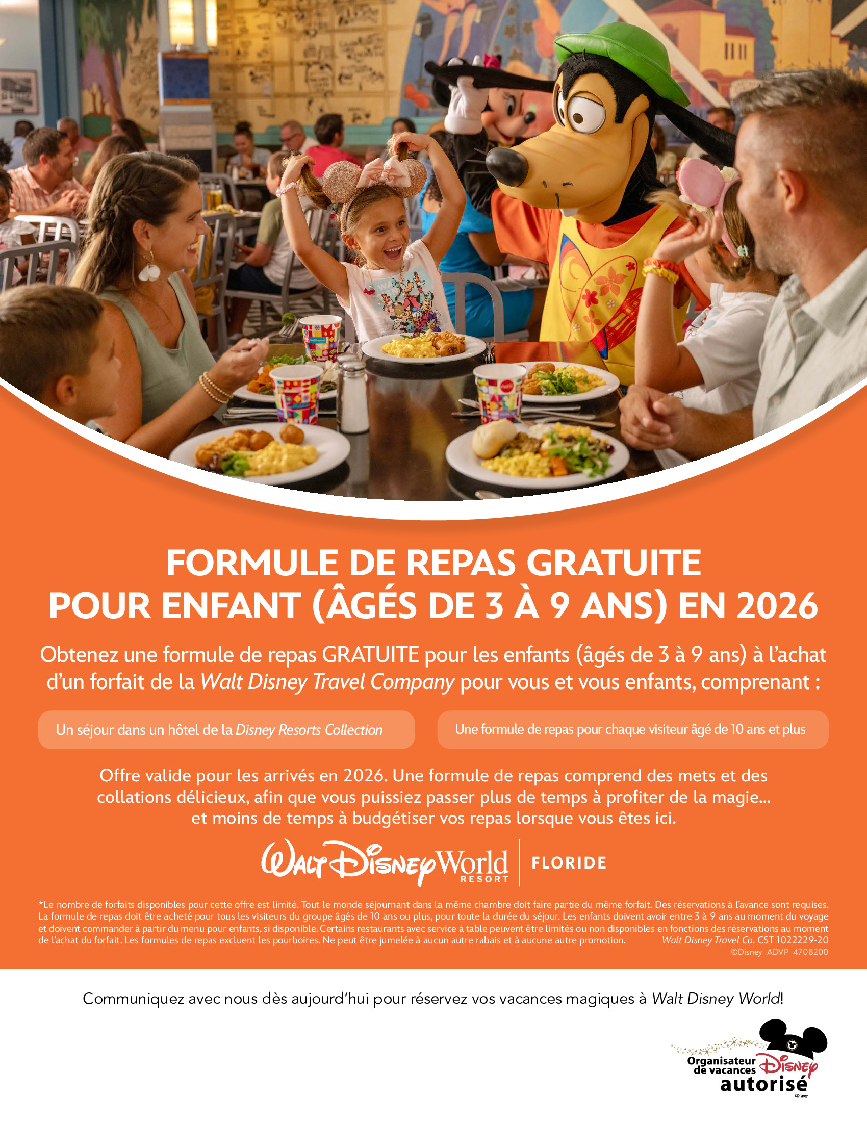 Walt Disney World Resort en Floride Formule de repas gratuite pour enfant avec Voyages Donnacona Créateurs de Magie Walt Disney World Resort en Floride Formule de repas gratuite pour enfant avec Voyages Donnacona Créateurs de Magie