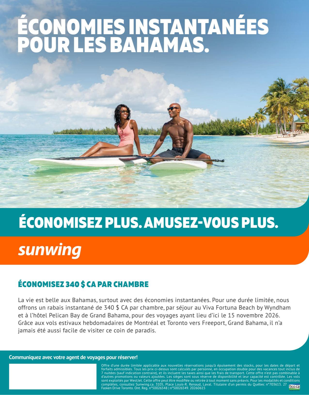 Promotion Sunwing Économies instantanées pour les Bahamas avec Voyages AquaTerra Donnacona Promotion Sunwing Économies instantanées pour les Bahamas avec Voyages AquaTerra Donnacona